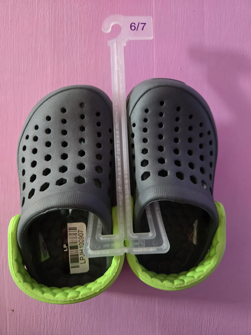 Kids Gray Clog Sandals with Neon Green Trim - Easy Slip-On Comfort
